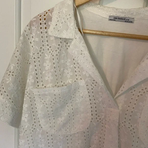 Zara White Embroidered shirt with collar - Picture 2 of 4